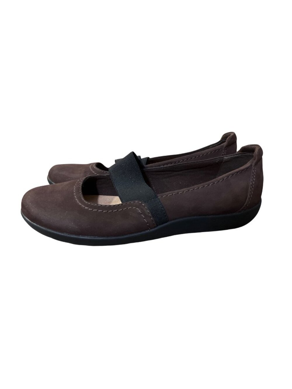 Clarks Collection Brown Suede Mary Jane Shoes Womens 8W Comfort Flats Wide Used